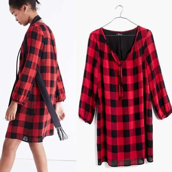 Madewell Signal Tunic Dress in Buffalo Check Red - Picture 2 of 6